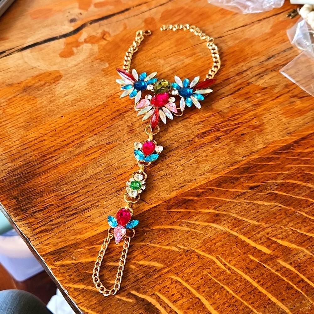 Bohemian‎ Foot Anklet Bracelet Gold Tone Chain Jewelry Floral Rhinestone